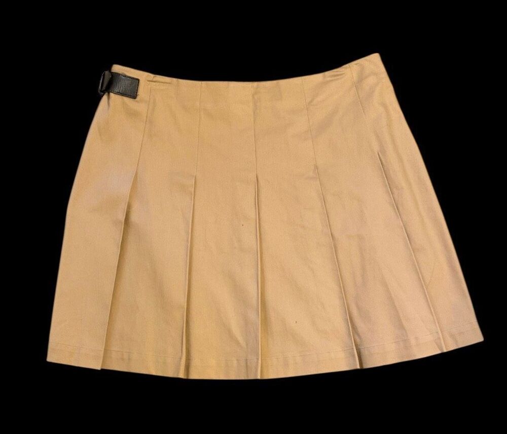 NWT LOFT Khaki Pleated Mini Skirt Sz. 14 Buckle Academic Preppy - Picture 6 of 11